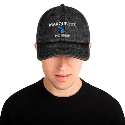 'Marquette Michigan' Vintage Baseball Cap (w/ Michigan Outline)