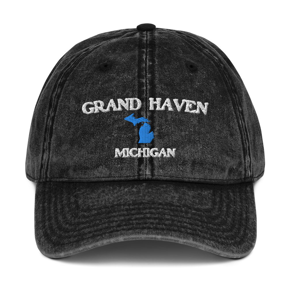 'Grand Haven Michigan' Vintage Baseball Cap (w/ Michigan Outline)