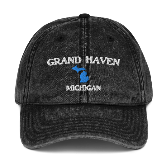 'Grand Haven Michigan' Vintage Baseball Cap (w/ Michigan Outline)