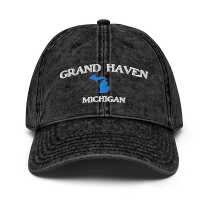 'Grand Haven Michigan' Vintage Baseball Cap (w/ Michigan Outline)