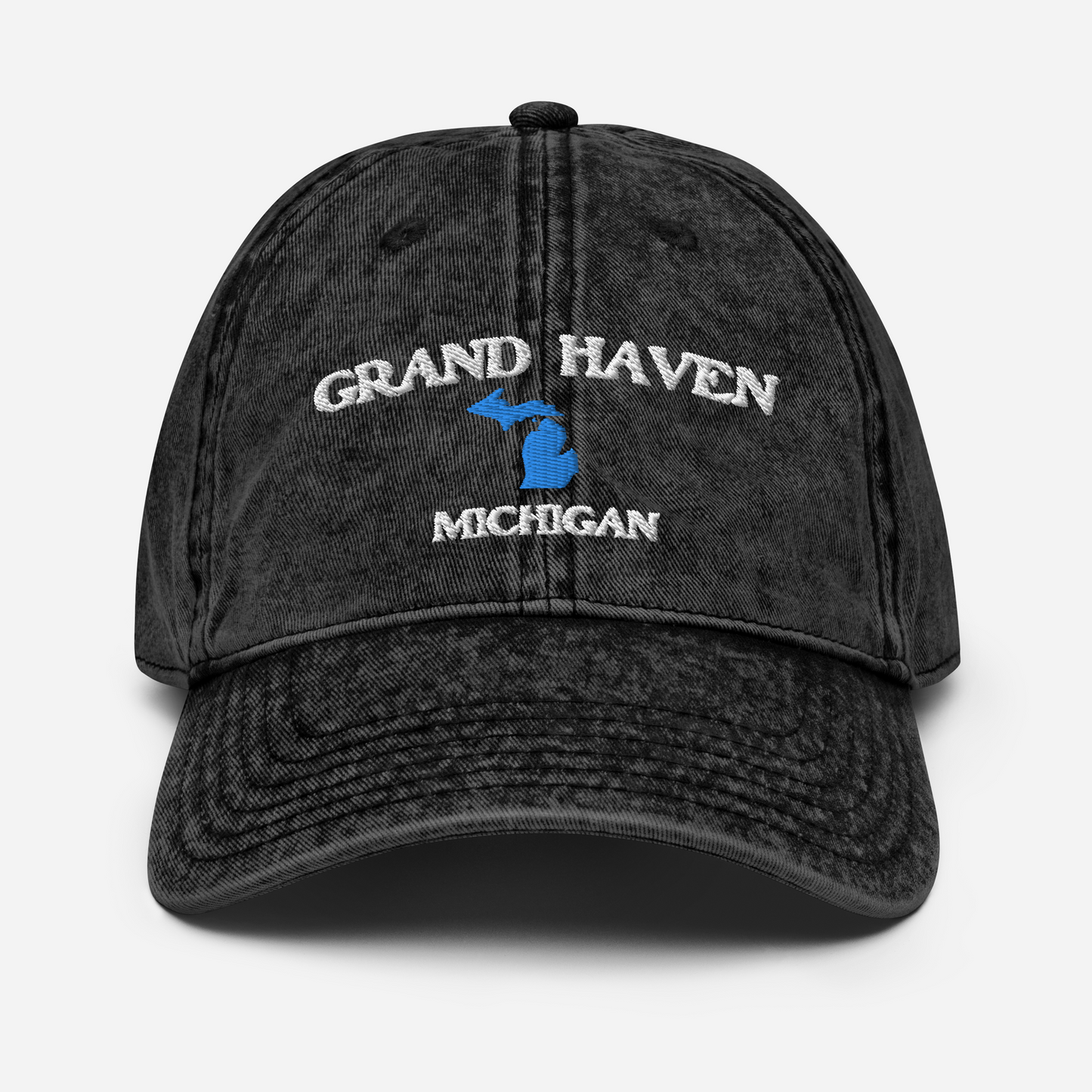 'Grand Haven Michigan' Vintage Baseball Cap (w/ Michigan Outline)