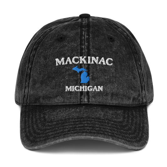 'Mackinac Michigan' Vintage Baseball Cap (w/ Michigan Outline)