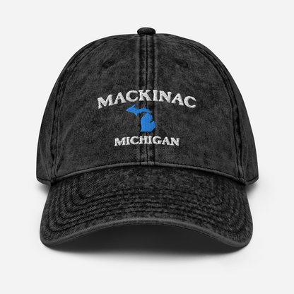 'Mackinac Michigan' Vintage Baseball Cap (w/ Michigan Outline)