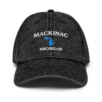 'Mackinac Michigan' Vintage Baseball Cap (w/ Michigan Outline)