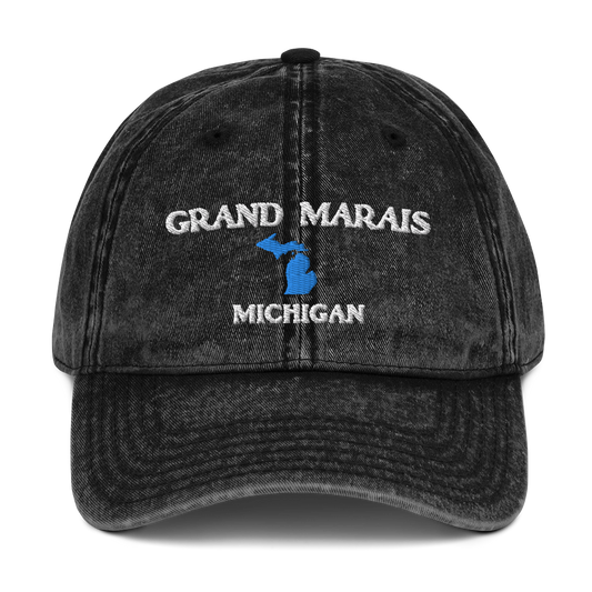 'Grand Marais Michigan' Vintage Baseball Cap (w/ Michigan Outline)