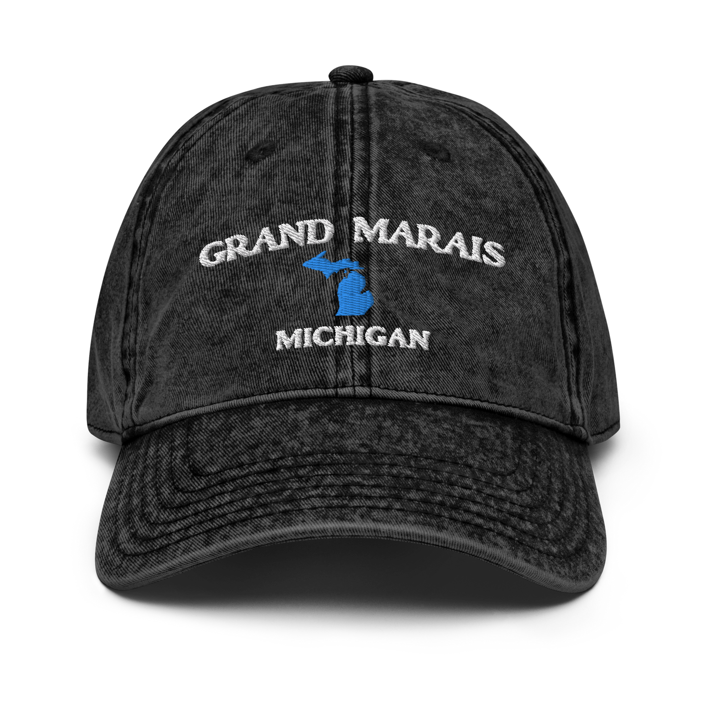 'Grand Marais Michigan' Vintage Baseball Cap (w/ Michigan Outline)