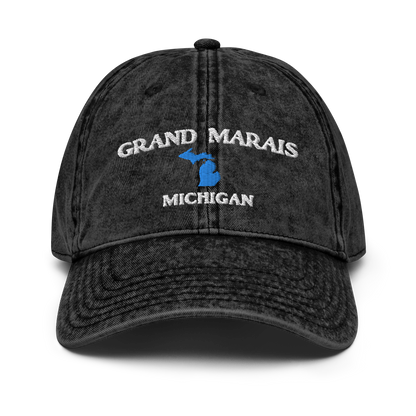 'Grand Marais Michigan' Vintage Baseball Cap (w/ Michigan Outline)