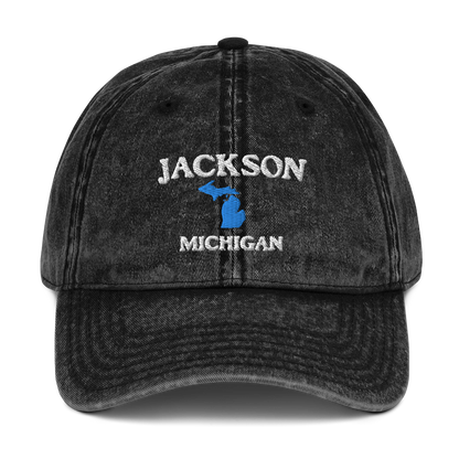 'Jackson Michigan' Vintage Baseball Cap (w/ Michigan Outline)