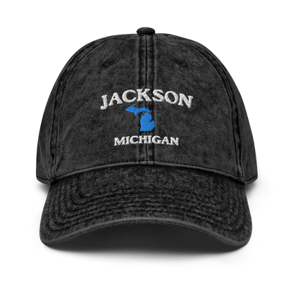 'Jackson Michigan' Vintage Baseball Cap (w/ Michigan Outline)