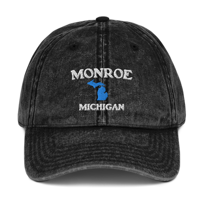 'Monroe Michigan' Vintage Baseball Cap (w/ Michigan Outline)