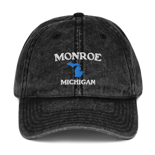 'Monroe Michigan' Vintage Baseball Cap (w/ Michigan Outline)