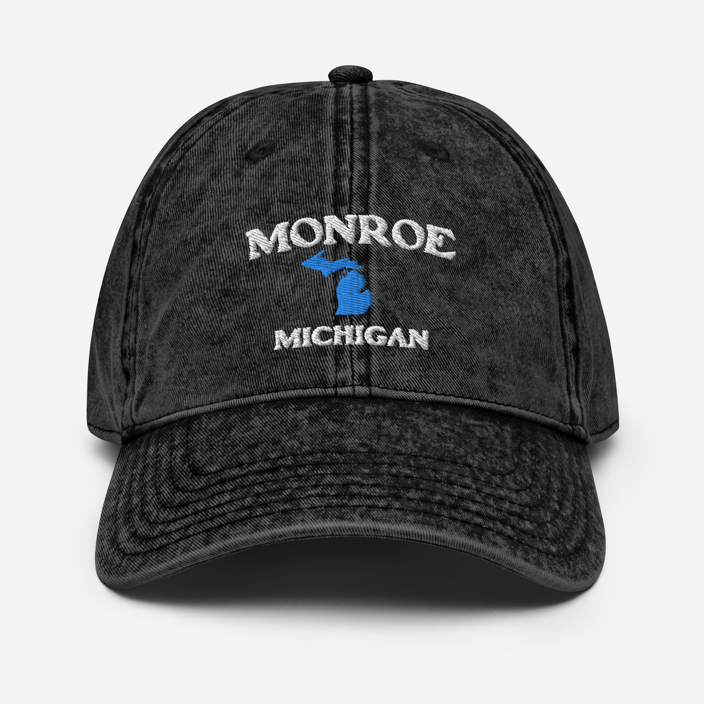 'Monroe Michigan' Vintage Baseball Cap (w/ Michigan Outline)