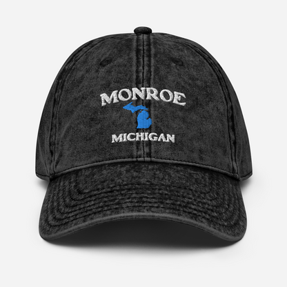 'Monroe Michigan' Vintage Baseball Cap (w/ Michigan Outline)