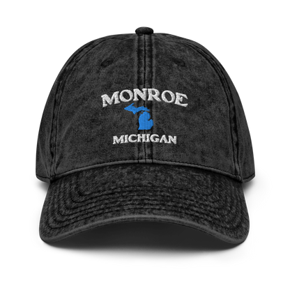 'Monroe Michigan' Vintage Baseball Cap (w/ Michigan Outline)