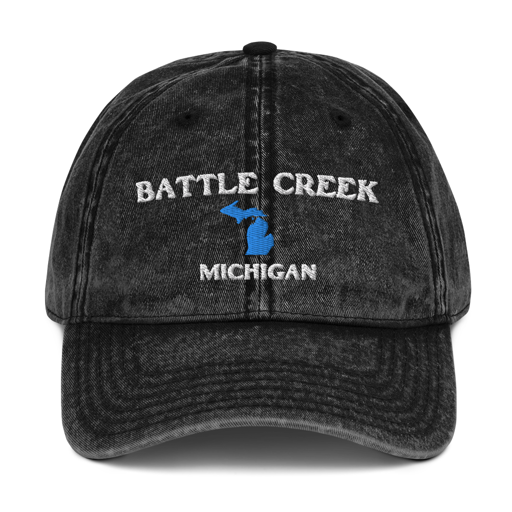 'Battle Creek Michigan' Vintage Baseball Cap (w/ Michigan Outline)