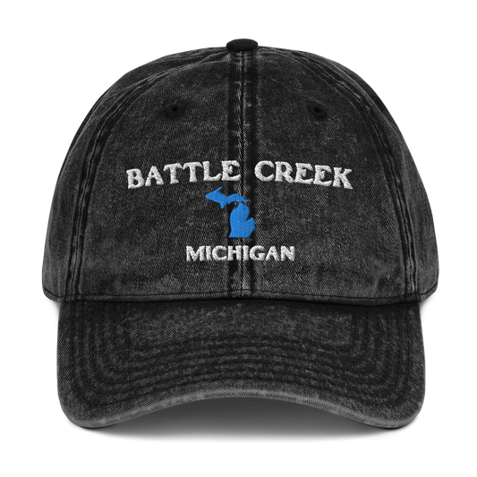 'Battle Creek Michigan' Vintage Baseball Cap (w/ Michigan Outline)