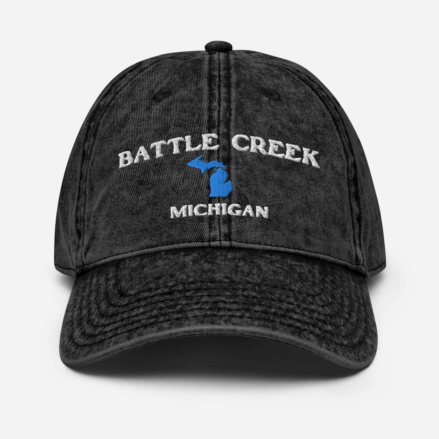 'Battle Creek Michigan' Vintage Baseball Cap (w/ Michigan Outline)