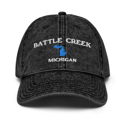 'Battle Creek Michigan' Vintage Baseball Cap (w/ Michigan Outline)