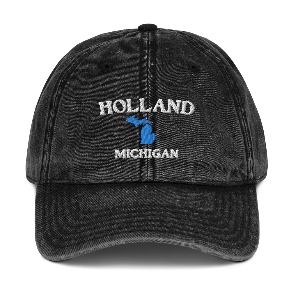 'Holland Michigan' Vintage Baseball Cap (w/ Michigan Outline)