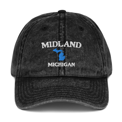 'Midland Michigan' Vintage Baseball Cap (w/ Michigan Outline)