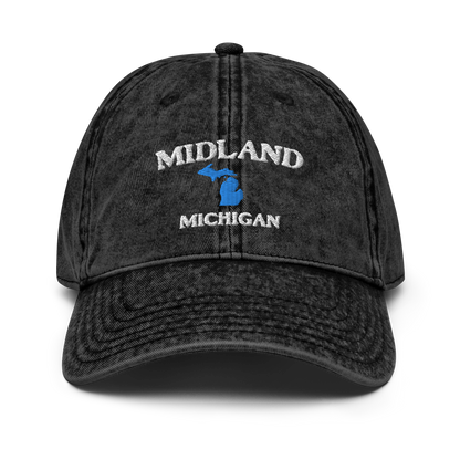 'Midland Michigan' Vintage Baseball Cap (w/ Michigan Outline)