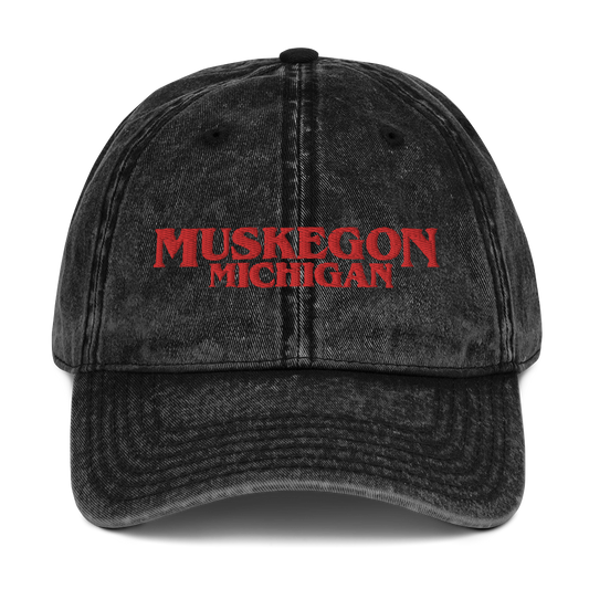 'Muskegon Michigan' Vintage Baseball Cap (1980s Drama Parody)