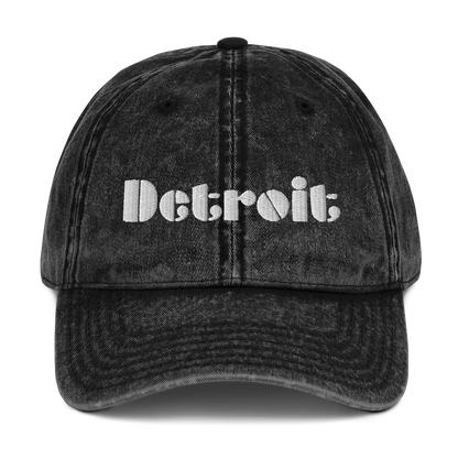 'Detroit' Vintage Baseball Cap (Art Deco Font) | White/Black Embroidery