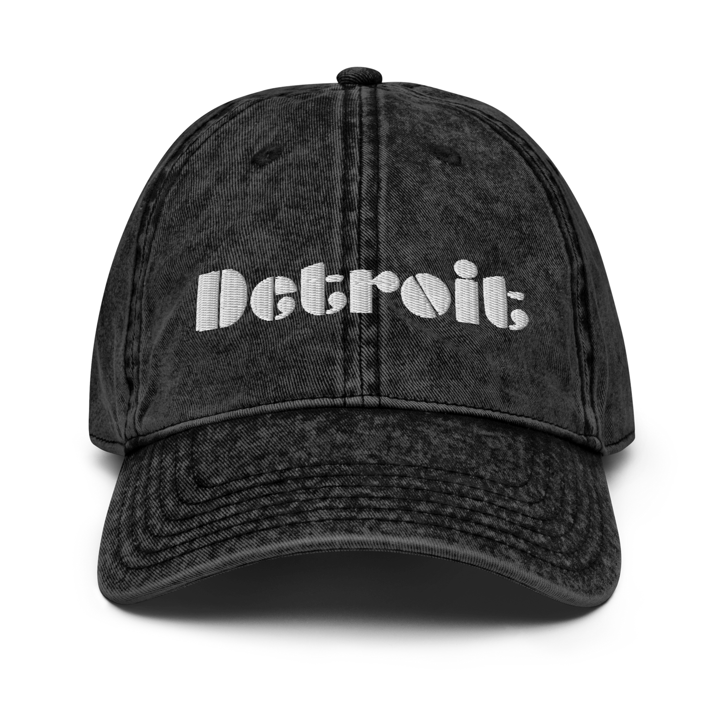 'Detroit' Vintage Baseball Cap (Art Deco Font) | White/Black Embroidery