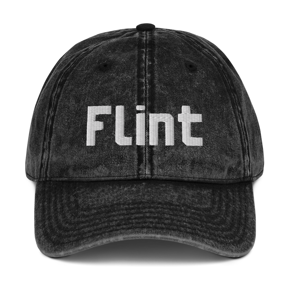 'Flint' Vintage Baseball Cap | White/Black Embroidery