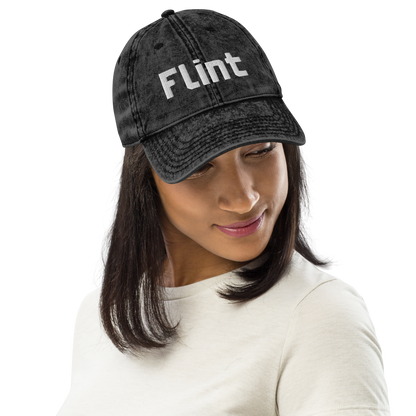 'Flint' Vintage Baseball Cap | White/Black Embroidery