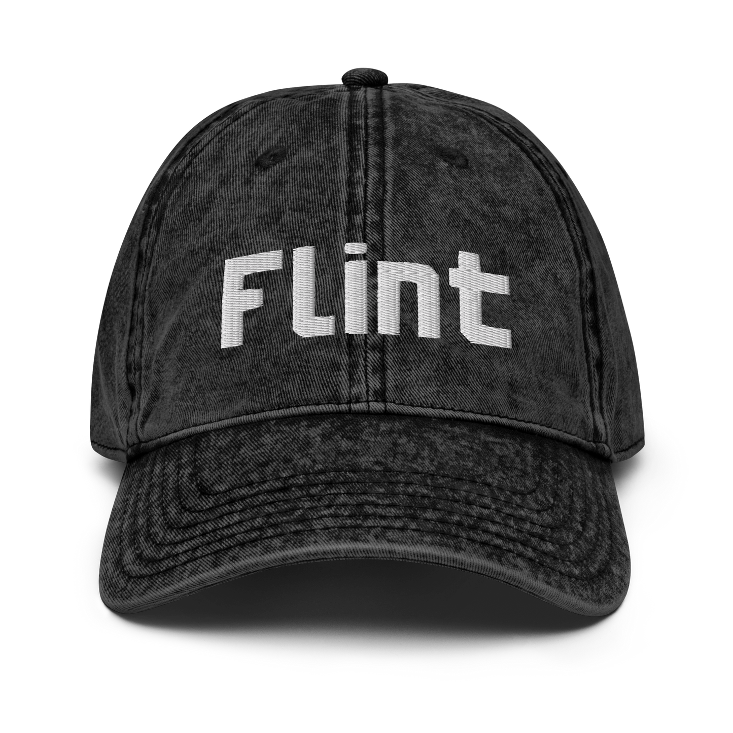 'Flint' Vintage Baseball Cap | White/Black Embroidery