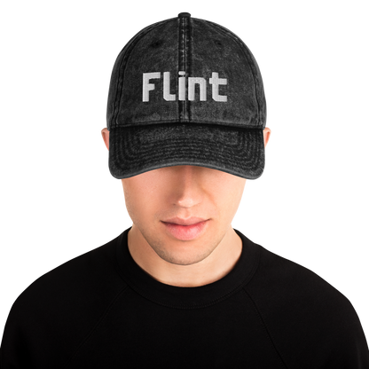 'Flint' Vintage Baseball Cap | White/Black Embroidery