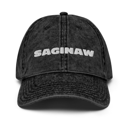 'Saginaw' Vintage Baseball Cap | White/Black Embroidery