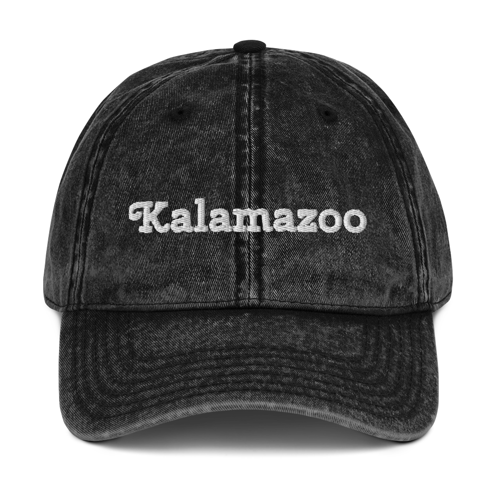 'Kalamazoo' Vintage Baseball Cap | White/Black Embroidery