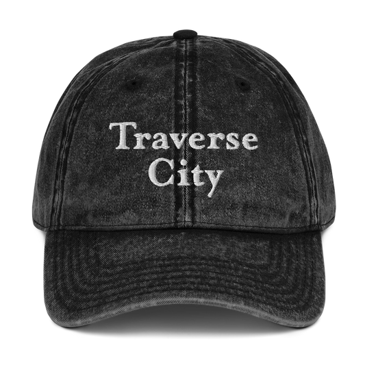 'Traverse City' Vintage Baseball Cap | White/Black Embroidery