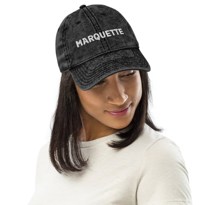 'Marquette' Vintage Baseball Cap | White/Black Embroidery