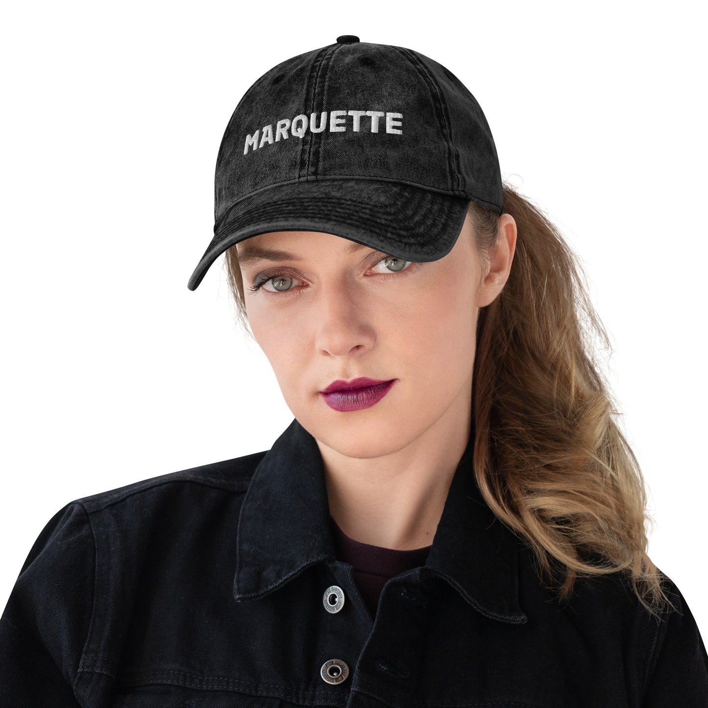 'Marquette' Vintage Baseball Cap | White/Black Embroidery