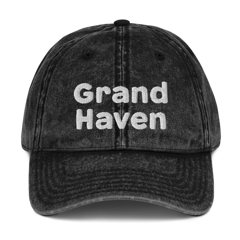 'Grand Haven' Vintage Baseball Cap | White/Black Embroidery