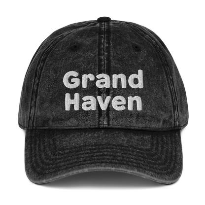 'Grand Haven' Vintage Baseball Cap | White/Black Embroidery