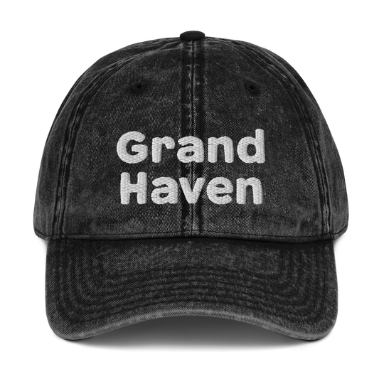 'Grand Haven' Vintage Baseball Cap | White/Black Embroidery