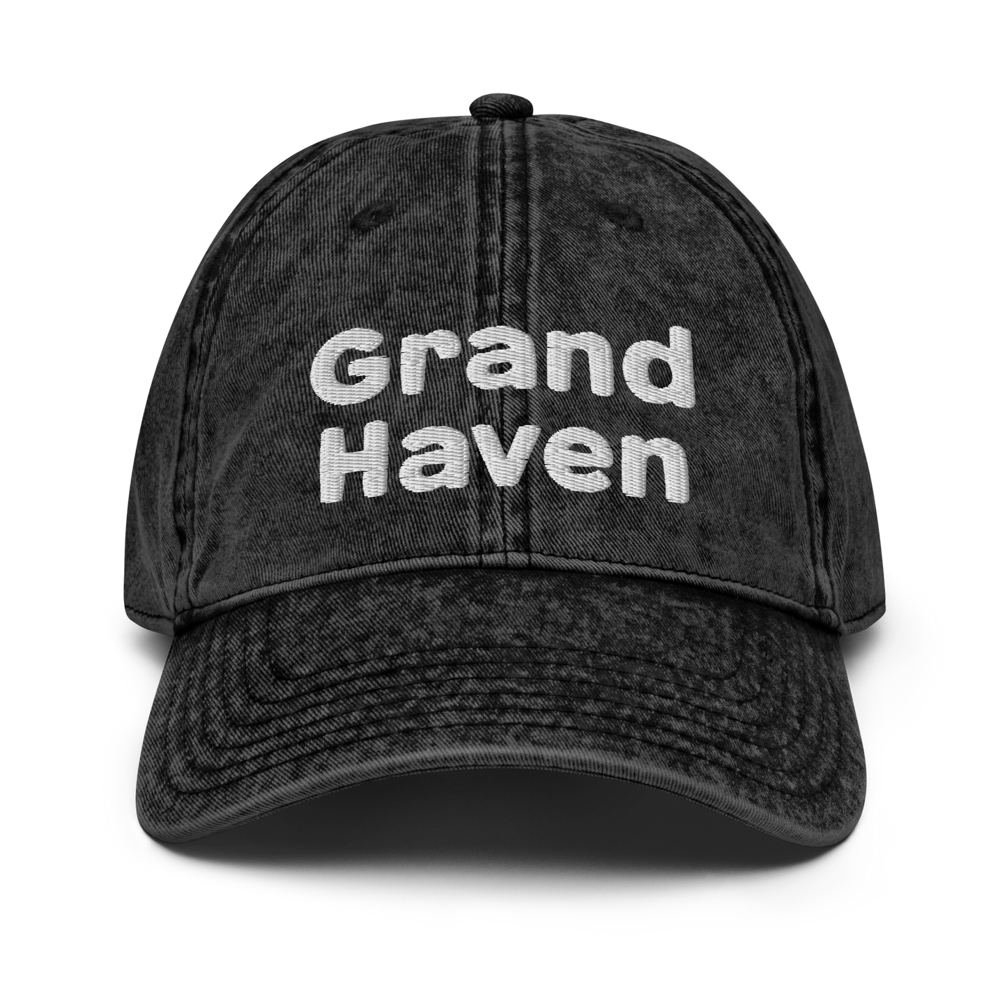 'Grand Haven' Vintage Baseball Cap | White/Black Embroidery