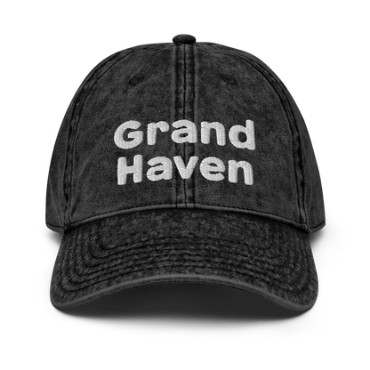 'Grand Haven' Vintage Baseball Cap | White/Black Embroidery