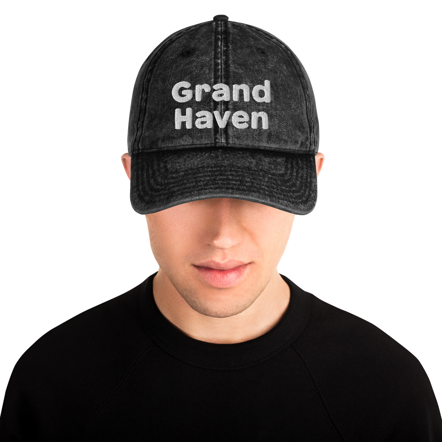 'Grand Haven' Vintage Baseball Cap | White/Black Embroidery