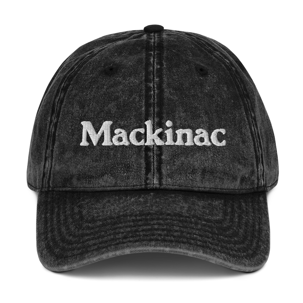 'Mackinac' Vintage Baseball Cap | White/Black Embroidery