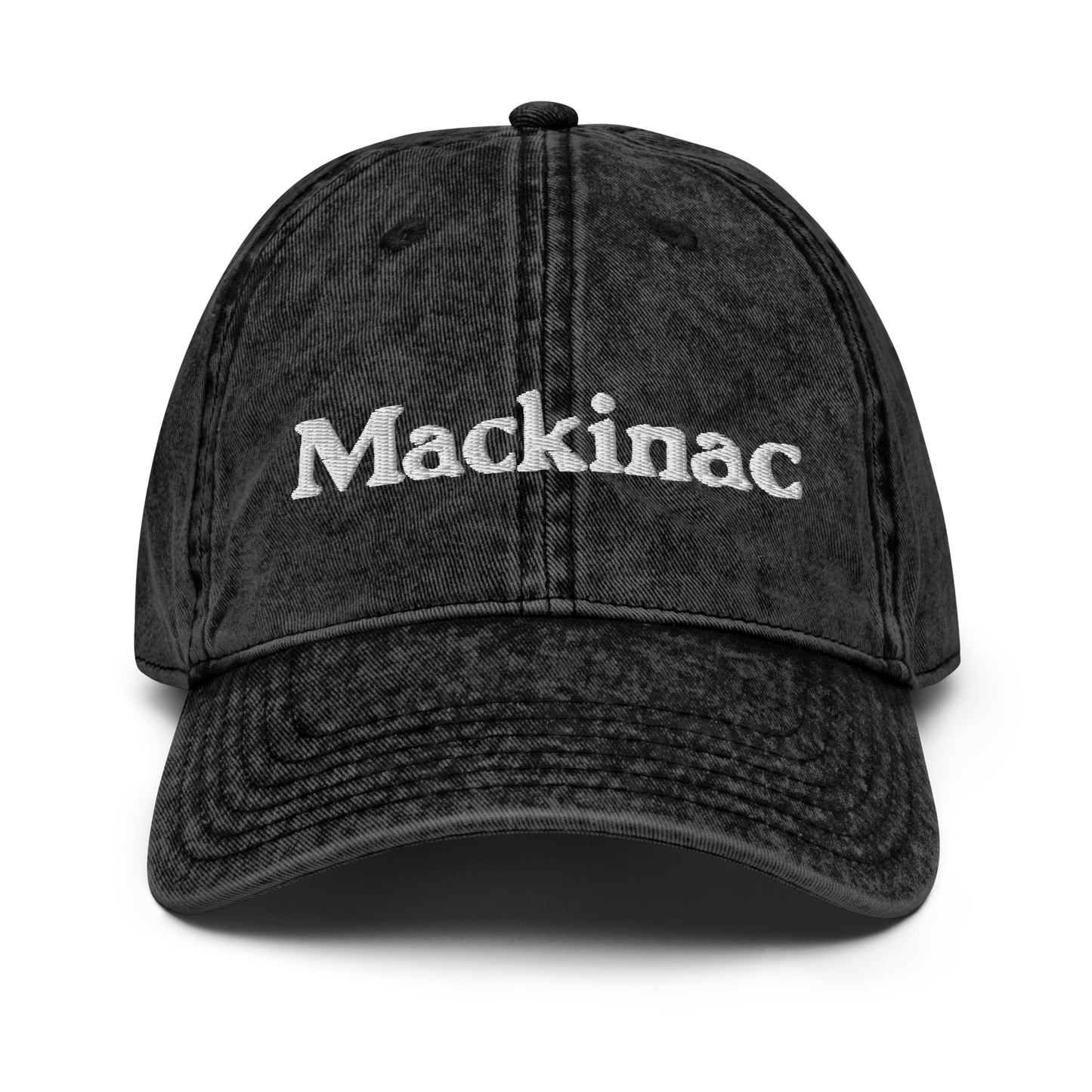 'Mackinac' Vintage Baseball Cap | White/Black Embroidery