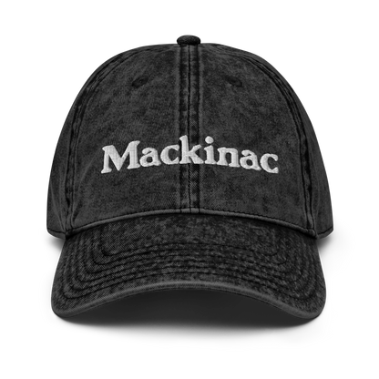 'Mackinac' Vintage Baseball Cap | White/Black Embroidery