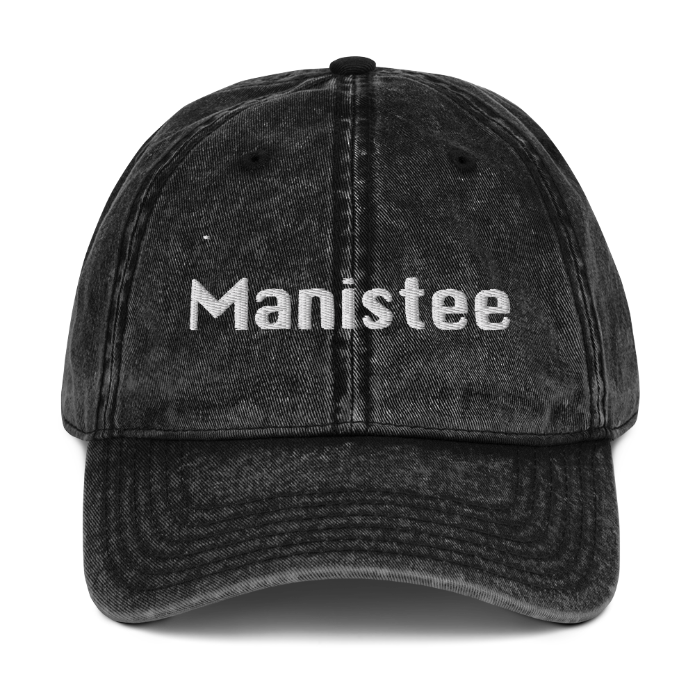 'Manistee' Vintage Baseball Cap | White/Black Embroidery