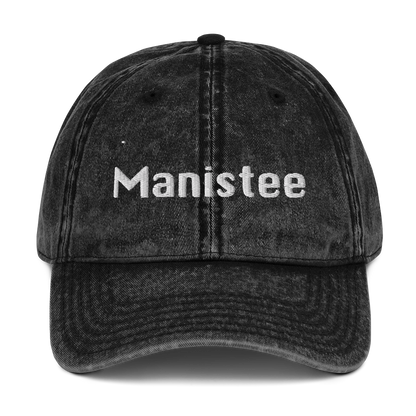 'Manistee' Vintage Baseball Cap | White/Black Embroidery