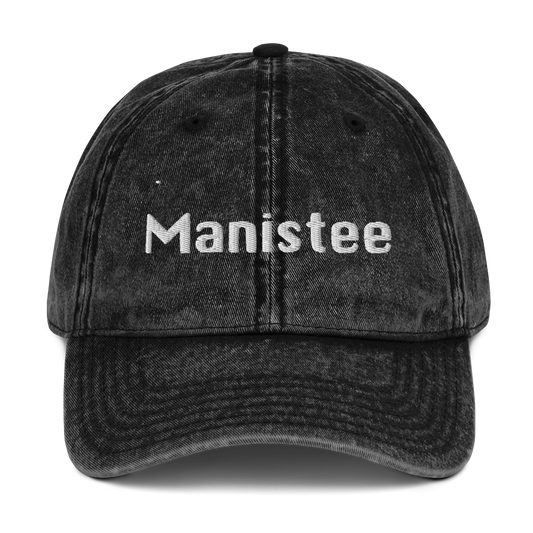 'Manistee' Vintage Baseball Cap | White/Black Embroidery