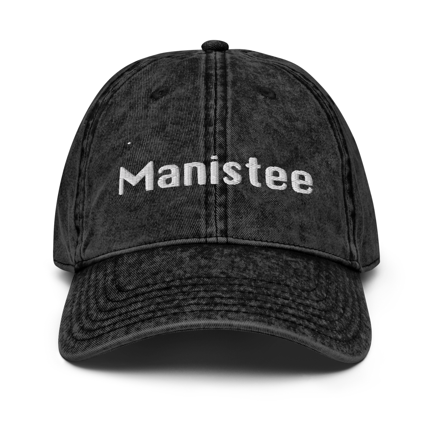 'Manistee' Vintage Baseball Cap | White/Black Embroidery